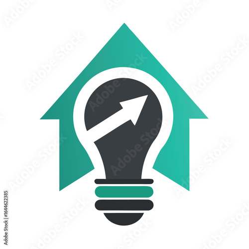 Abstract graphic design featuring a bold upward pointing arrow breaking through a circular shape symbolizing growth and progress