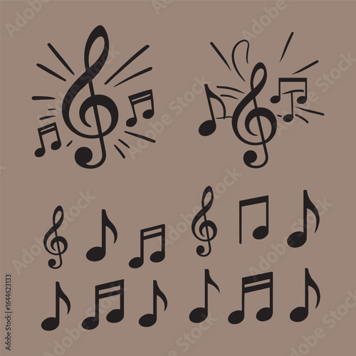 Black musical notes on a tan background vector