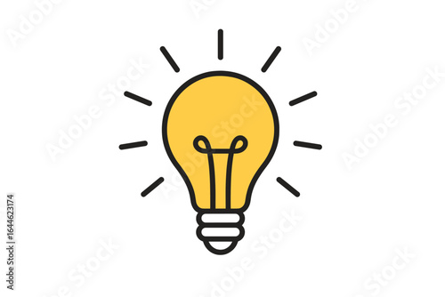 Light bulb icon. Symbol of idea, solution, and creativity. Glowing lamp pictogram. Innovation and inspiration concept. Electric power and energy sign. Vector illustration.