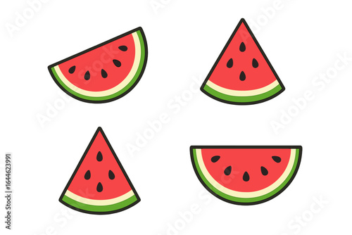 Watermelon Slice Vector Set, Summer Melon Icons, Juicy Fruit Illustration, Refreshing Watermelon Clipart, Tropical Summer Design Elements, Transparent Background