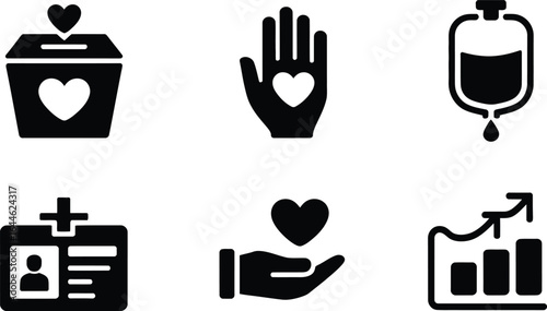 Collection of health charity and care related icons in a distinctive silhouette style
