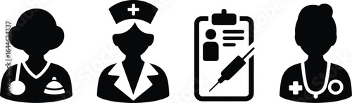 Comprehensive collection of medical and health related service icons in silhouette style
