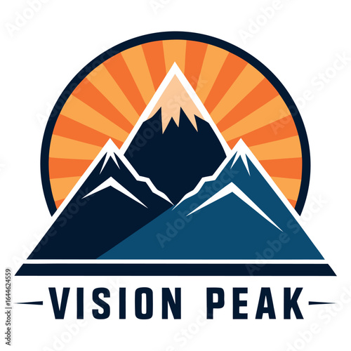 Stylized triangular mountain peak illuminated by a radiant sun perfect for nature and adventure themes