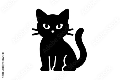 Black cat silhouette vector icon. Simple flat feline illustration for logo, stencil, or sticker. Cute domestic pet kitten graphic element. Minimalist animal design art.