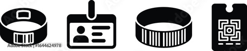 Collection of id tag and wristband icons in silhouette style