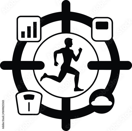 Man running fitness health tracker silhouette with abstract motion lines