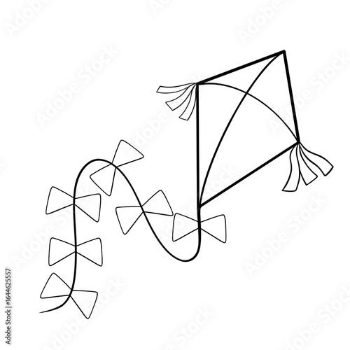 Fotografie Triangle kite with string and ribbons clip art hand drawn black and white