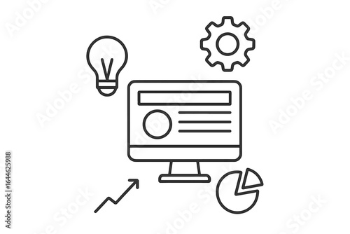 Business strategy and development concept. Line icons for web design, presentation, infographic. Data analysis, marketing growth, innovation idea, and process management.