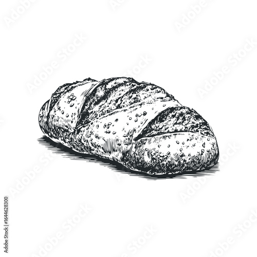 Detailed Sketch of Rustic Loaf of Bread with Crumbly Texture