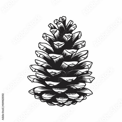 Detailed Black and White Illustration of a Pine Cone with Textured Scales