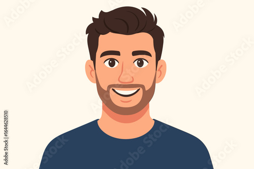 Man vector portrait. Smiling handsome man face with beard. Male character headshot for user avatar or profile picture. Happy casual person front view cartoon illustration.