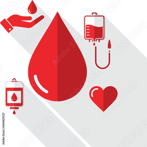 Blood Donation and Transfusion Medical Flat Design Icons.