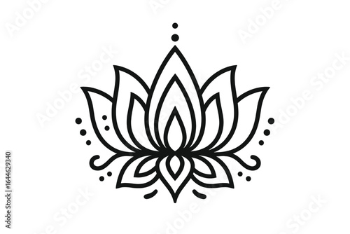 Lotus flower line icon. Symbol of purity, beauty, spirituality. Vector logo for yoga studio, wellness center, spa. Abstract floral design element for meditation and harmony.