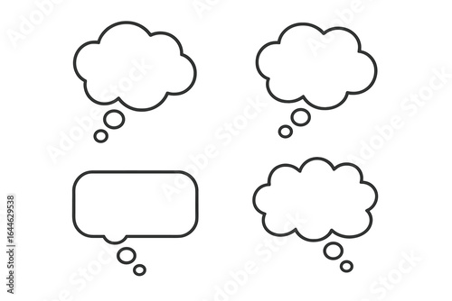 Set of thought bubble vector icons. Thinking cloud outline collection for comic dialogue, message, and communication. Simple illustration for brainstorming, idea conceptualization.