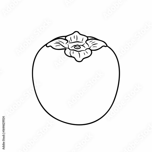 Simple Black Outline of a Persimmon Fruit with Detailed Calyx