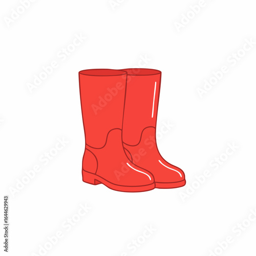 Pair of Vibrant Red Rubber Boots Illustration