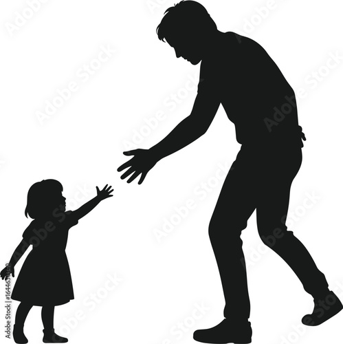 Silhouette of adult and child reaching out, symbolizing trust, bonding, love, care, unity, family connection, emotional support, togetherness.