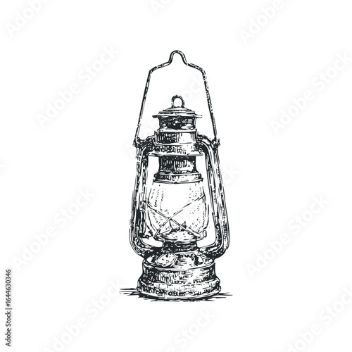 Vintage Oil Lamp sketch with hanging handle