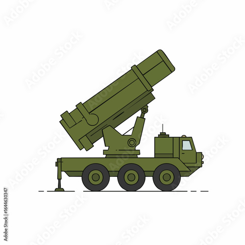 Olive Green Military Mobile Rocket Launcher Illustration