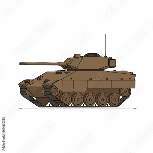 Detailed Illustration of a Brown Armored Tank with Long Barrel and Antenna