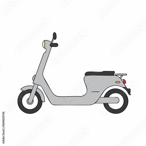 Sleek gray electric scooter with black seat and tires, minimalist design