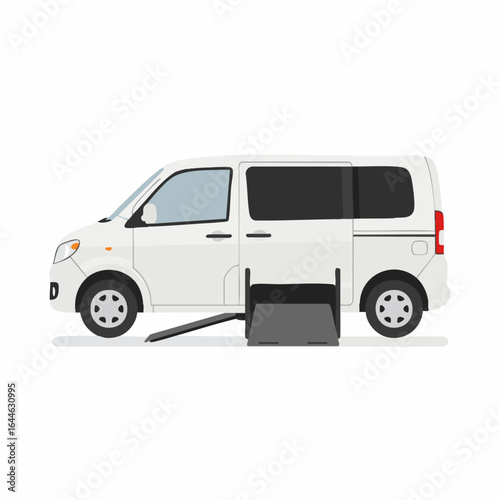 White mobility van with extended wheelchair ramp for accessibility