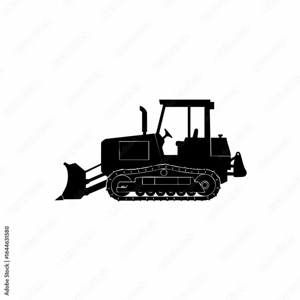 Naklejka premium Silhouette of a Heavy-Duty Bulldozer with Blade and Cabin Detail