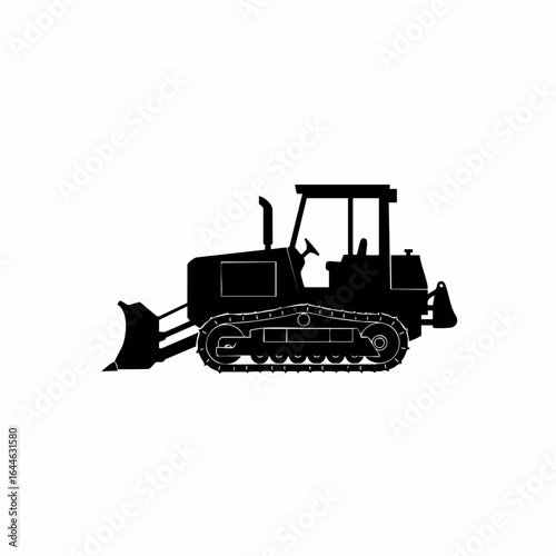Silhouette of a Heavy-Duty Bulldozer with Blade and Cabin Detail