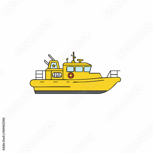 Cartoon-style yellow boat with a star emblem and a red life preserver