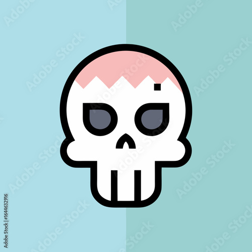 Modern stylized skull icon with playful pink cranium detail and dark eyes for creative projects