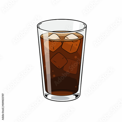 Refreshing Glass of Cola with Ice Cubes, Simple Illustration