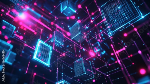 Wallpaper Mural Interconnected Glowing Cubes and Lines in Digital Nightscape Torontodigital.ca