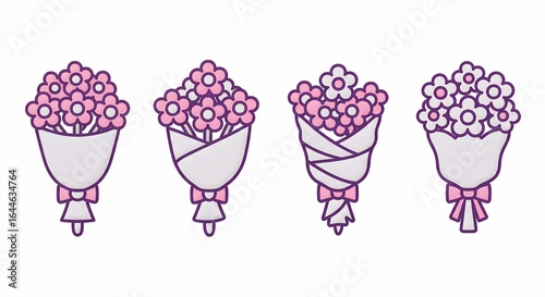 Four simple outlined flower bouquets illustration