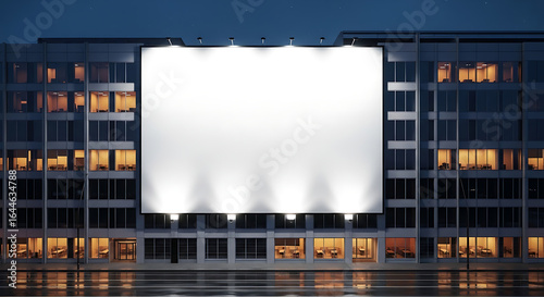 Blank white advertising billboard on a office building wall at night, mockup