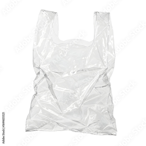 Transparent plastic shopping bag isolated on black, concept for environmental concerns and waste