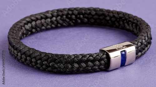 Dark gray braided leather bracelet with a metal clasp