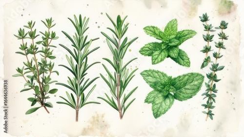 Fresh herbs watercolor illustration