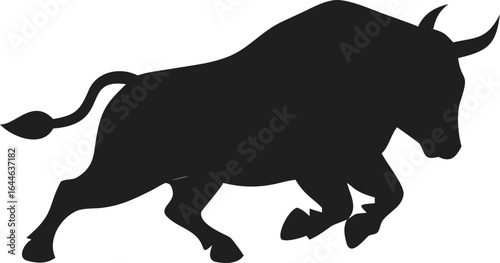 Simple Silhouette Running Bull with Horns and Tail Animal Icon