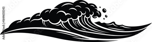Majestic ocean wave cresting with dynamic energy, capturing the beauty and power of nature's rhythmic motion in a monochrome design