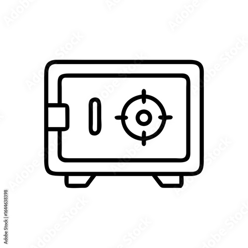 A simple illustration of a secure safe with a circular dial and handle, symbolizing protection and finance management.