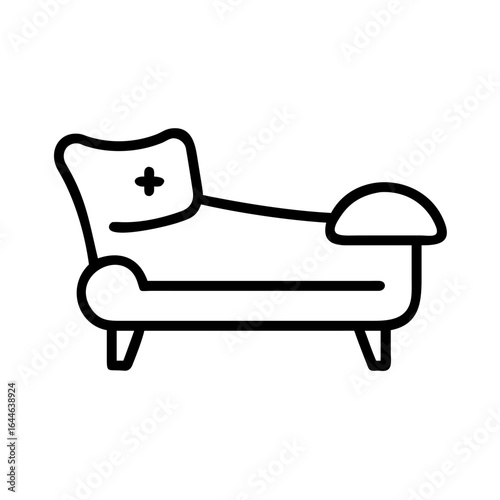 A minimalist illustration of a stylish lounge chair with a modern design, featuring clean lines and simple shapes.