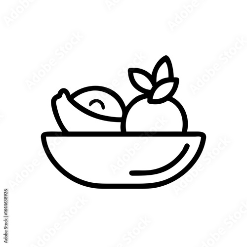 A minimalist outline illustration of a bowl filled with various fruits, showcasing simplicity and elegance in design.