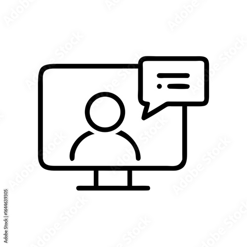 Illustration of a person communicating via video chat on a computer, emphasizing digital connection.