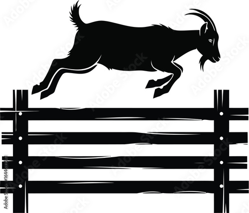 A spirited goat leaps over a rustic fence, a symbol of freedom and agility in the countryside, capturing the essence of rural life