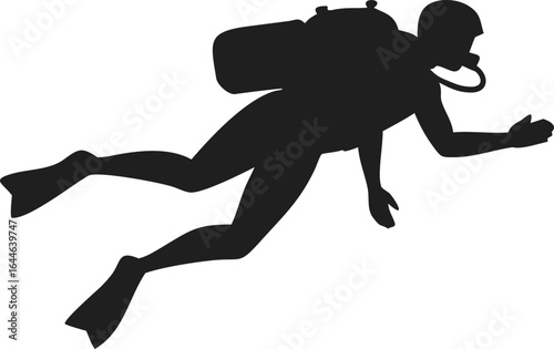 Minimalist Silhouette Scuba Diver Underwater Exploration Sport Illustration Graphic