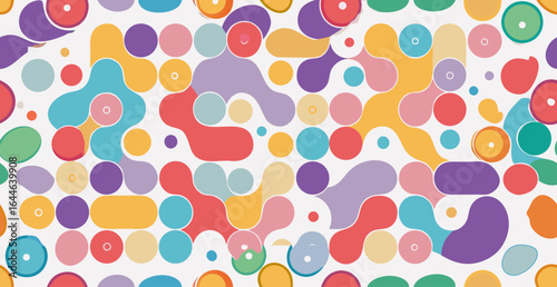 Colorful abstract composition featuring various sized circles and shapes in pastel tones.