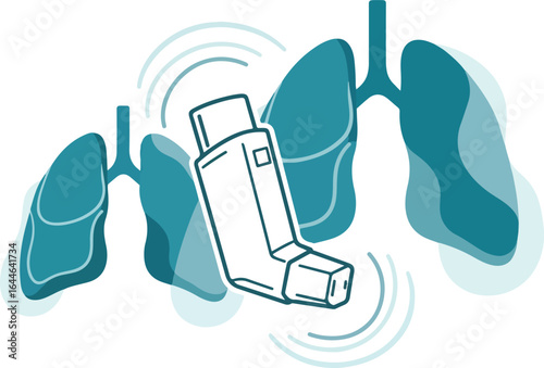 Inhaler and Lungs Illustration for Respiratory Health.