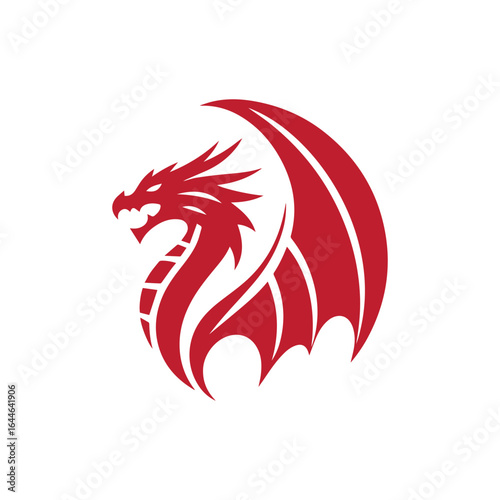 Wallpaper Mural Red dragon head winged logo design. Winged dragon vector  in red  color. Torontodigital.ca