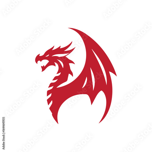 Wallpaper Mural Red dragon head winged logo design. Winged dragon vector  in red  color. Torontodigital.ca