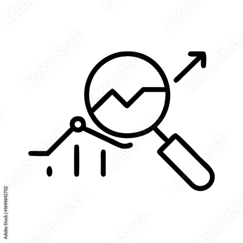 Abstract representation of data analysis with a magnifying glass over a line graph, symbolizing growth and insights.